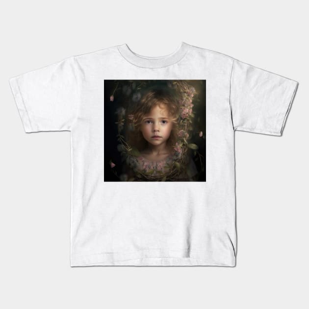 A Young Girl Wearing a Garland of Flowers Kids T-Shirt by daniel4510